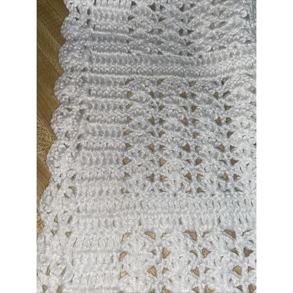 Handmade New Crochet Baby Blanket Boy Or Girl Solid White 57” x 43”